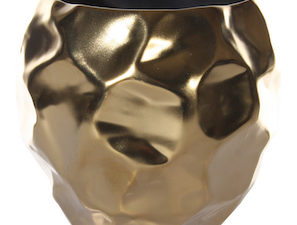 Ceramic pot pressed mat gold h13cm