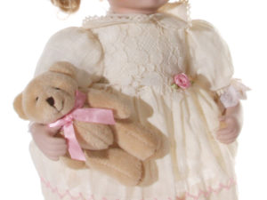 Porcelain doll with bear cream 32cm